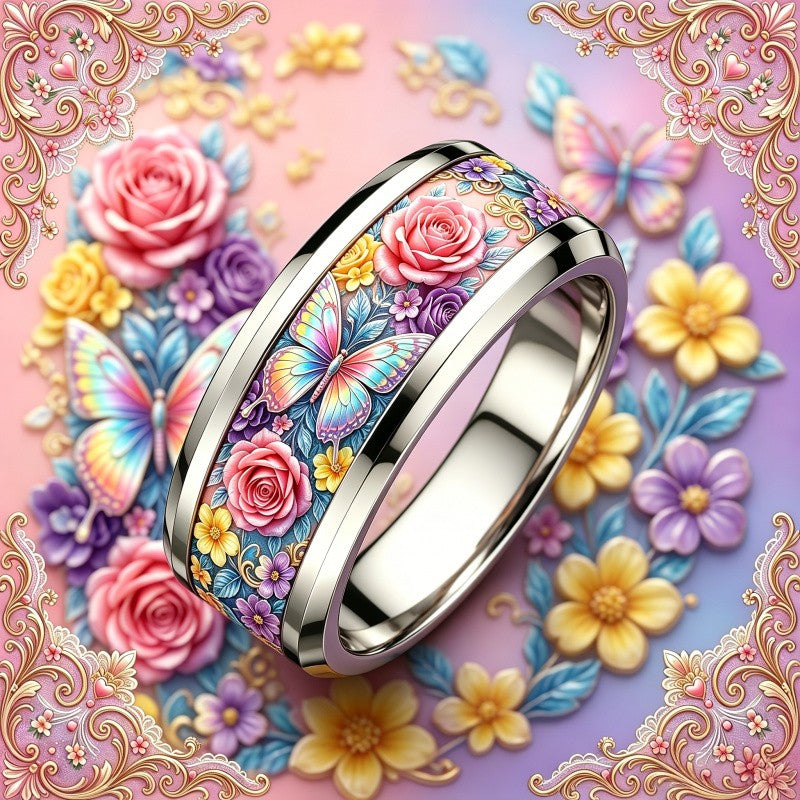 Rainbow Butterfly Floral Ring