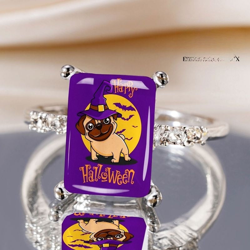 Pug Witch Halloween Ring