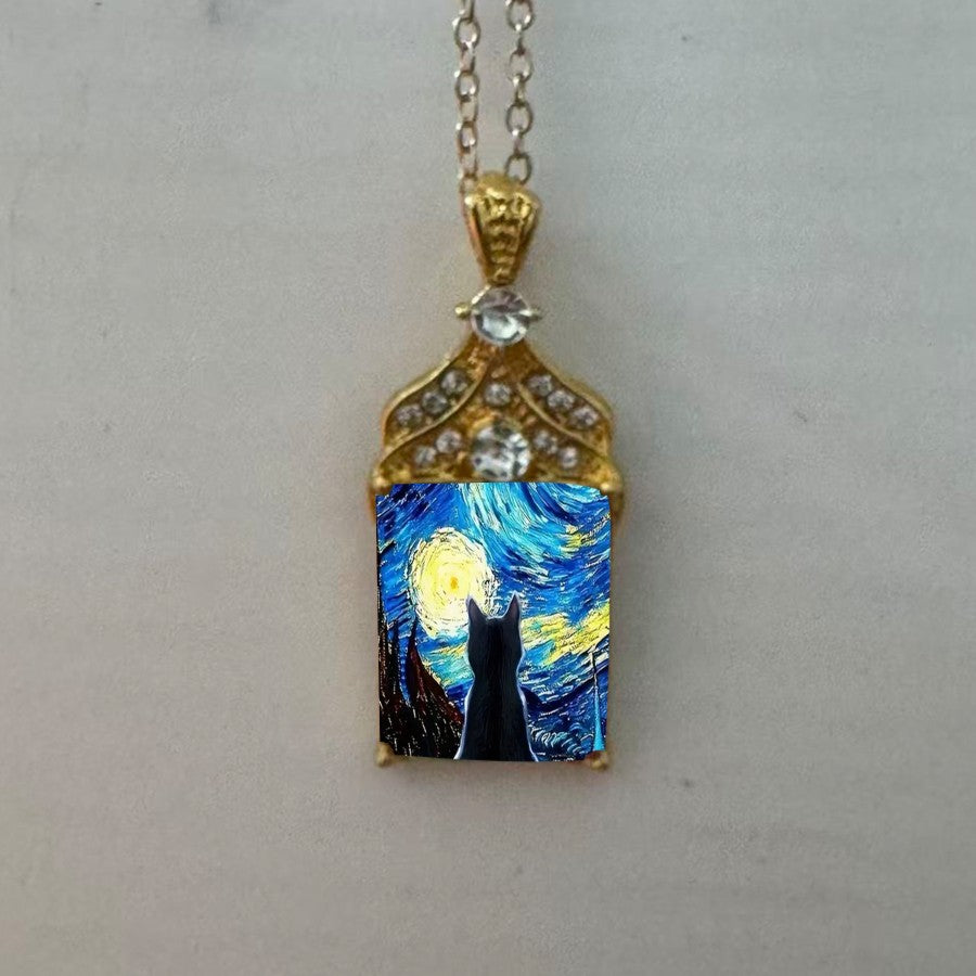 Swirling Sky Cat Pendant Necklace