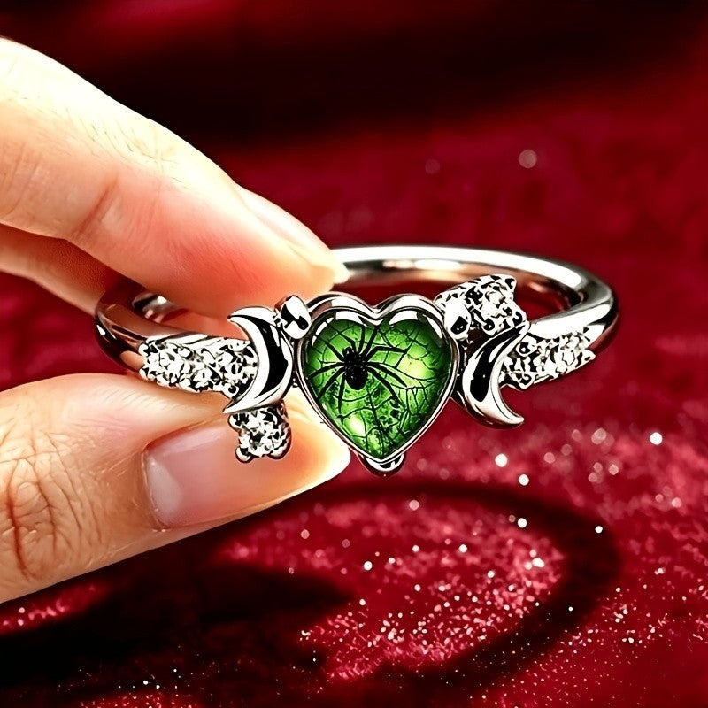 Green Heart Spider Ring