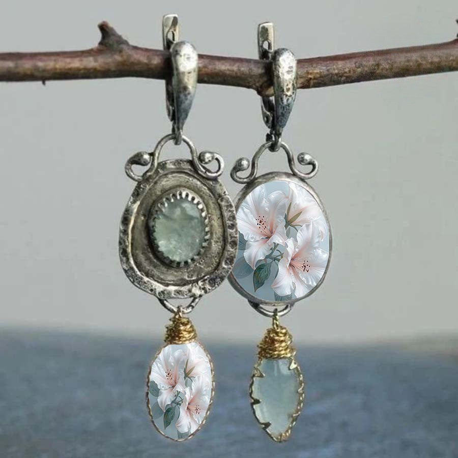 Floral & Mint Stone Drop Earrings