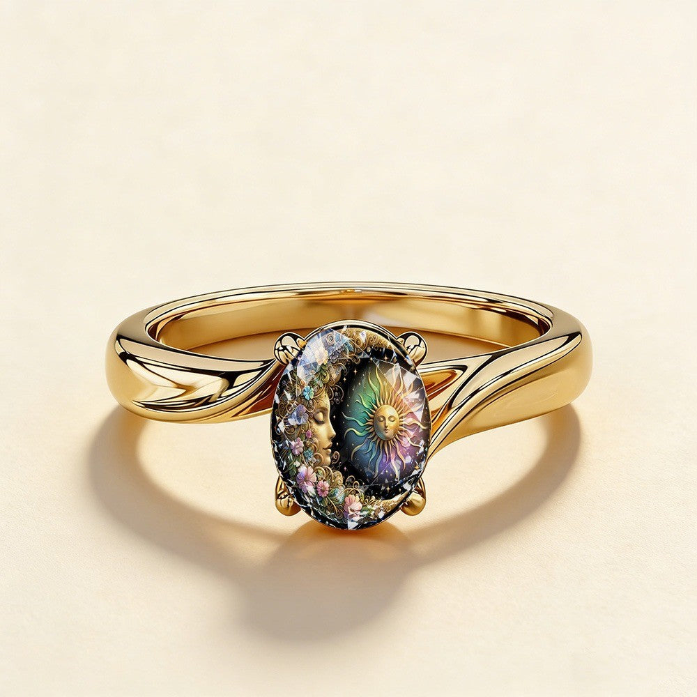 Celestial Sun & Moon Oval Ring