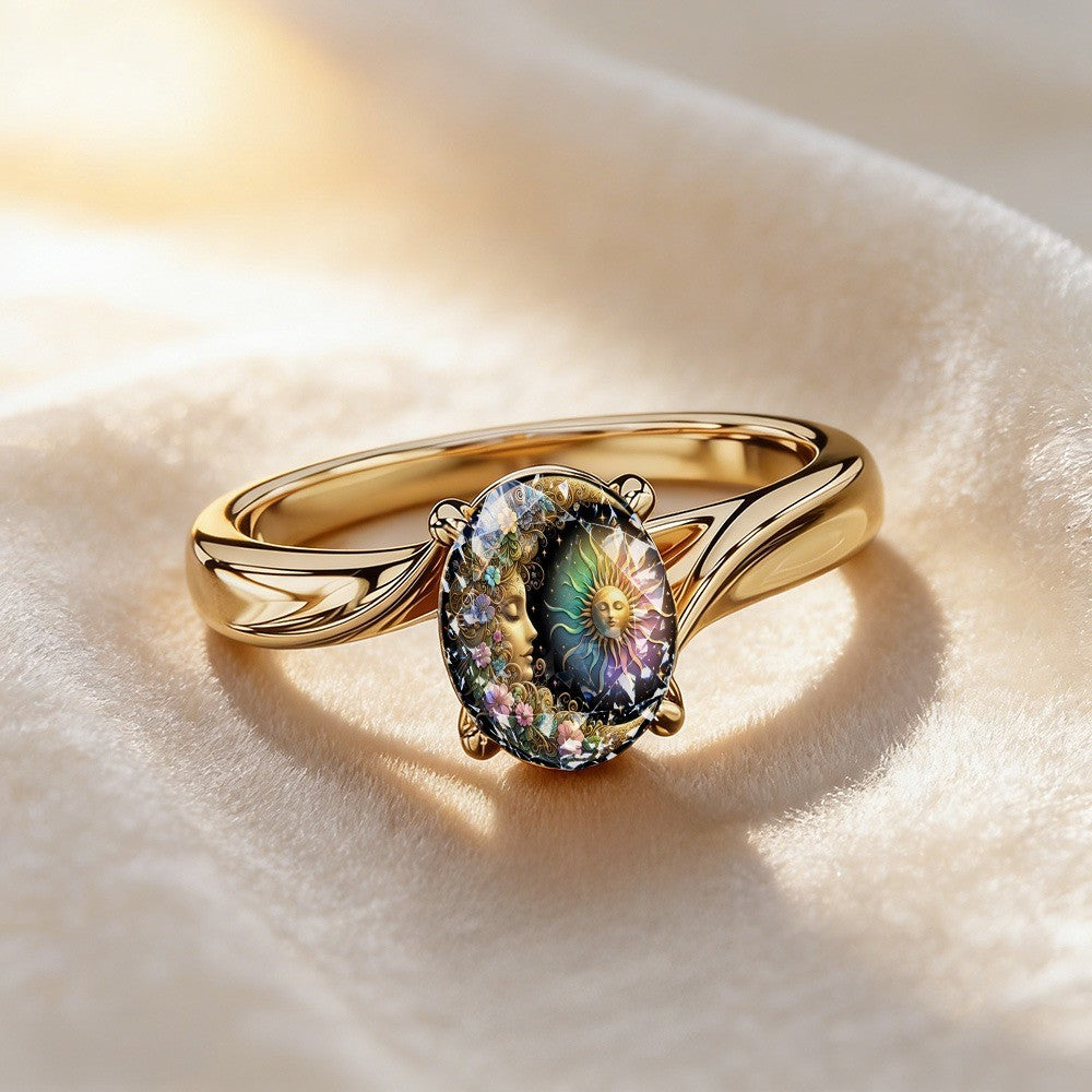 Celestial Sun & Moon Oval Ring