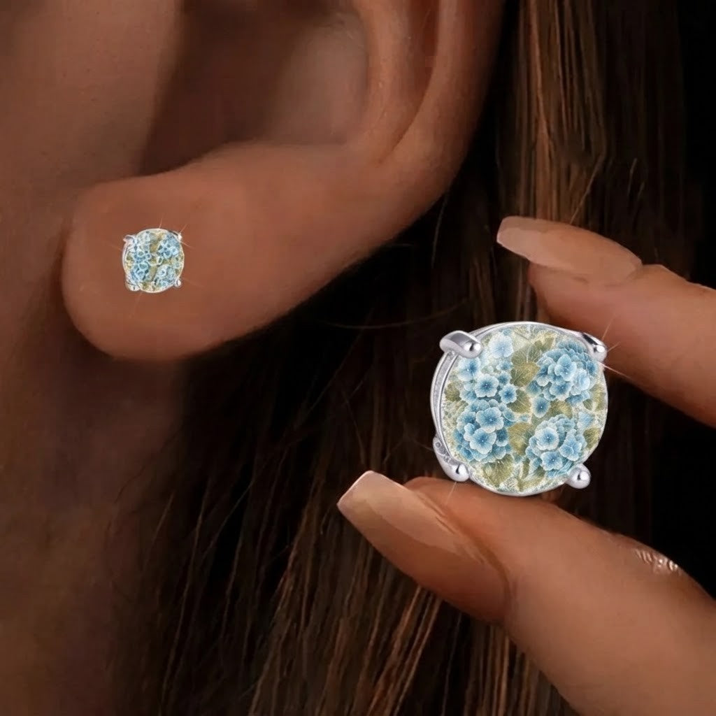 Blue Hydrangea Floral Stud Earrings