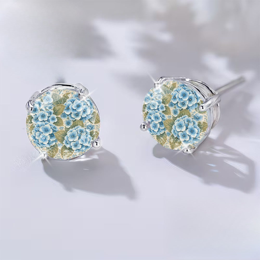 Blue Hydrangea Floral Stud Earrings