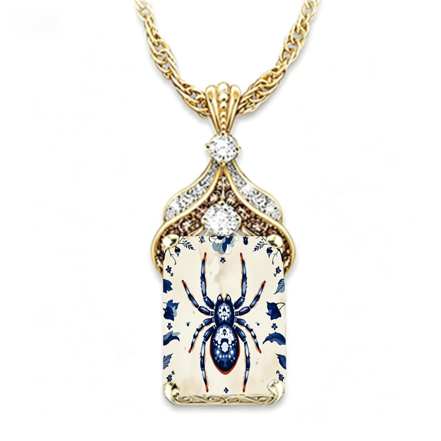 Blue Spider Floral Pendant Necklace