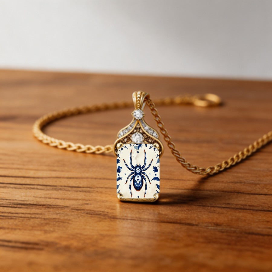 Blue Spider Floral Pendant Necklace