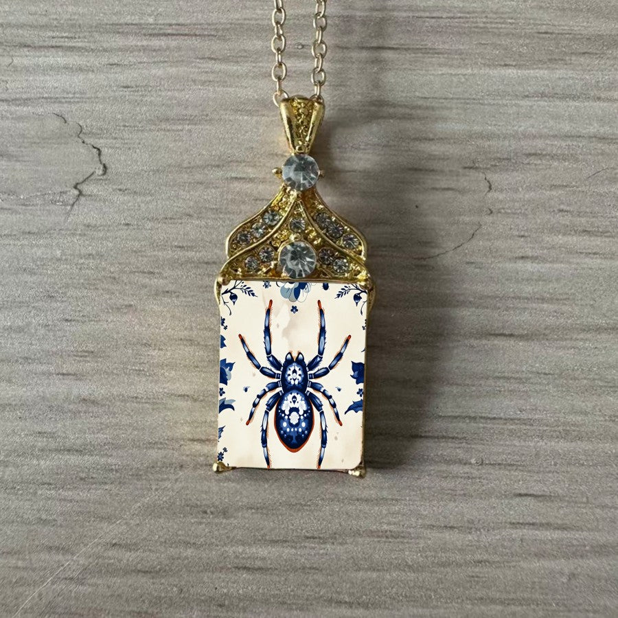 Blue Spider Floral Pendant Necklace