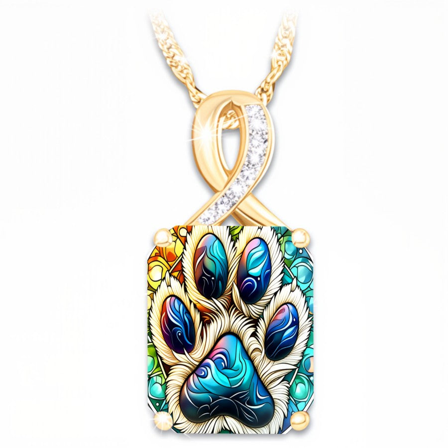 Colorful Paw Print Infinity Necklace