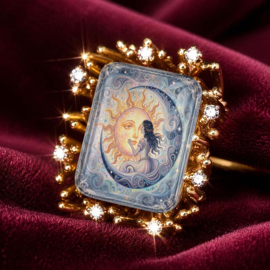 Sun and Moon Silhouette Square Ring