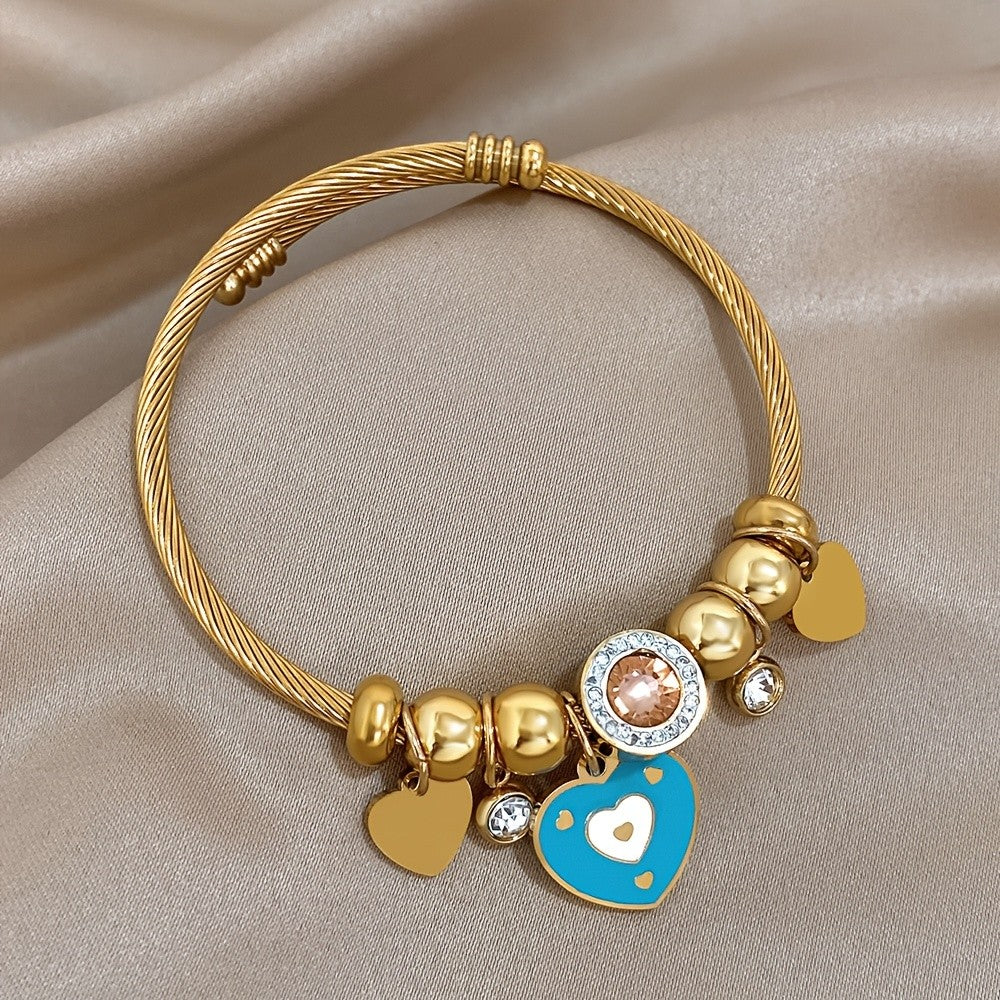 Blue Enamel Heart Charm Bracelet