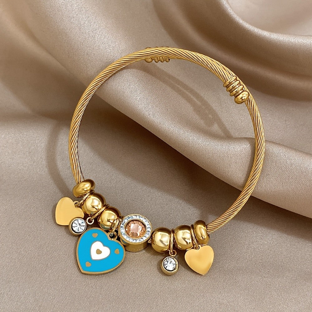Blue Enamel Heart Charm Bracelet
