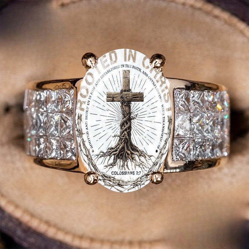 Rooted Cross & Scripture Oval Ring