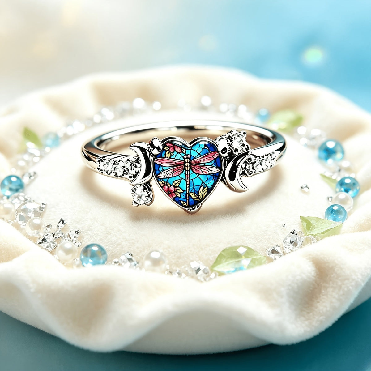 Dragonfly Heart Glass Ring