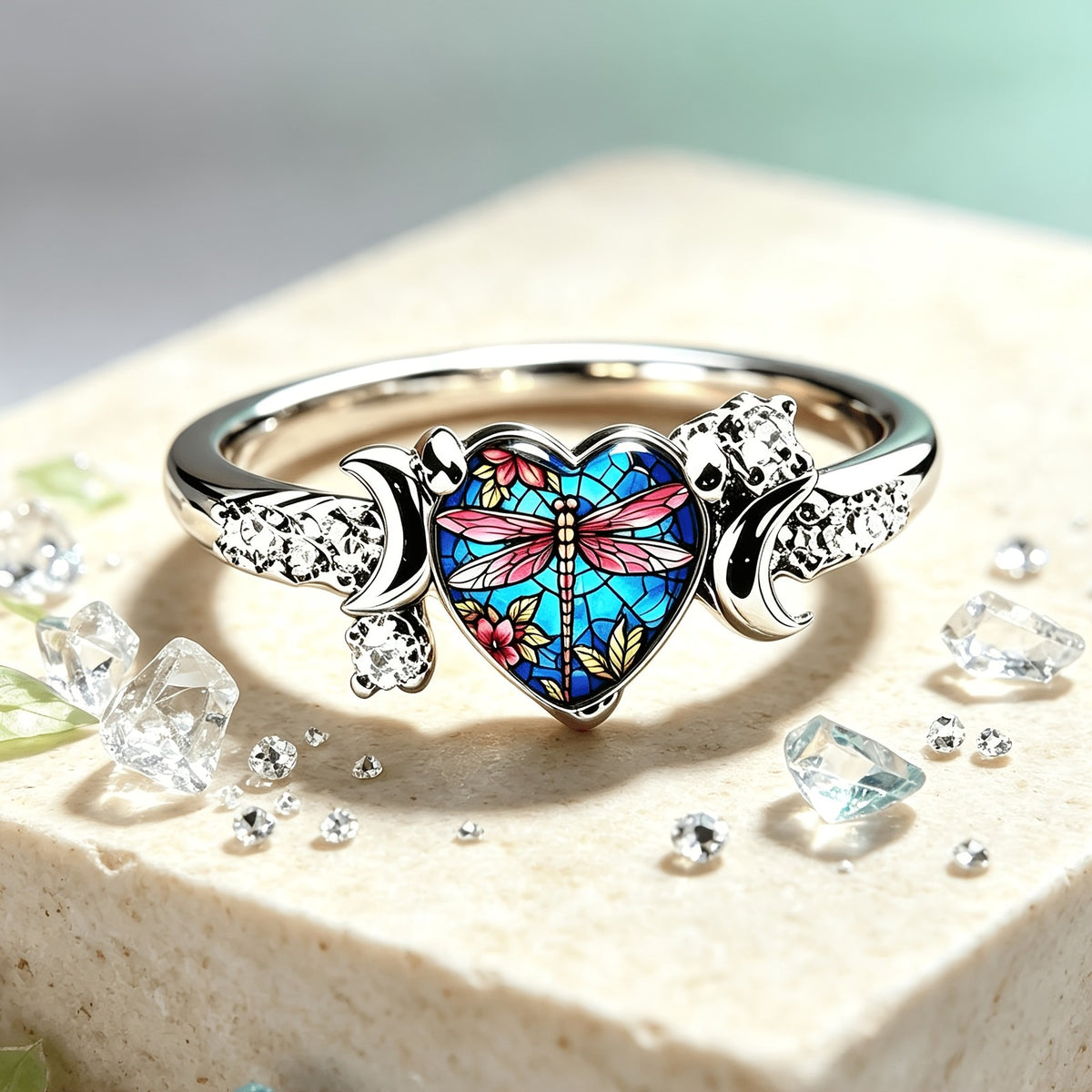 Dragonfly Heart Glass Ring