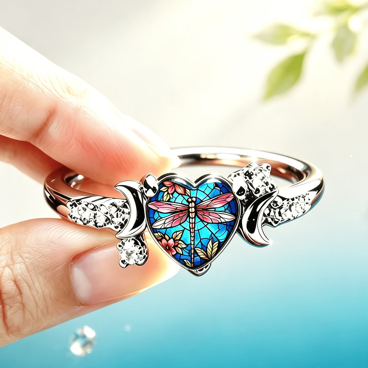 Dragonfly Heart Glass Ring