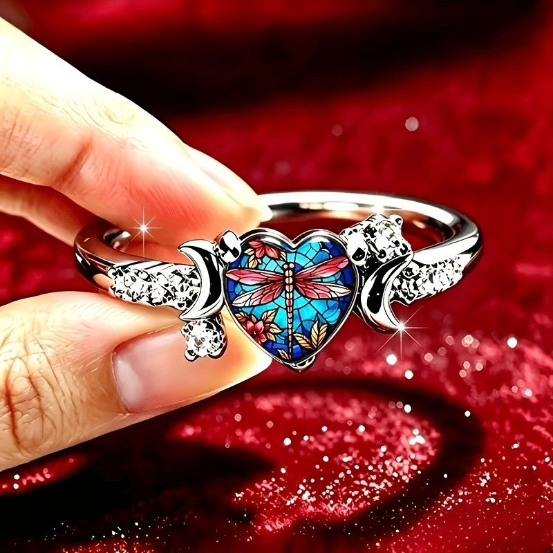 Dragonfly Heart Glass Ring