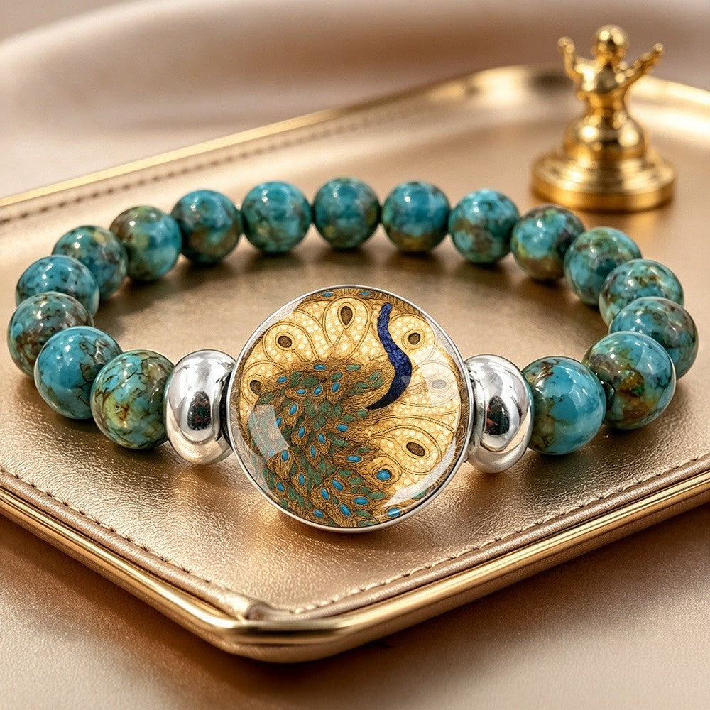 Peacock Glass Cabochon Bracelet