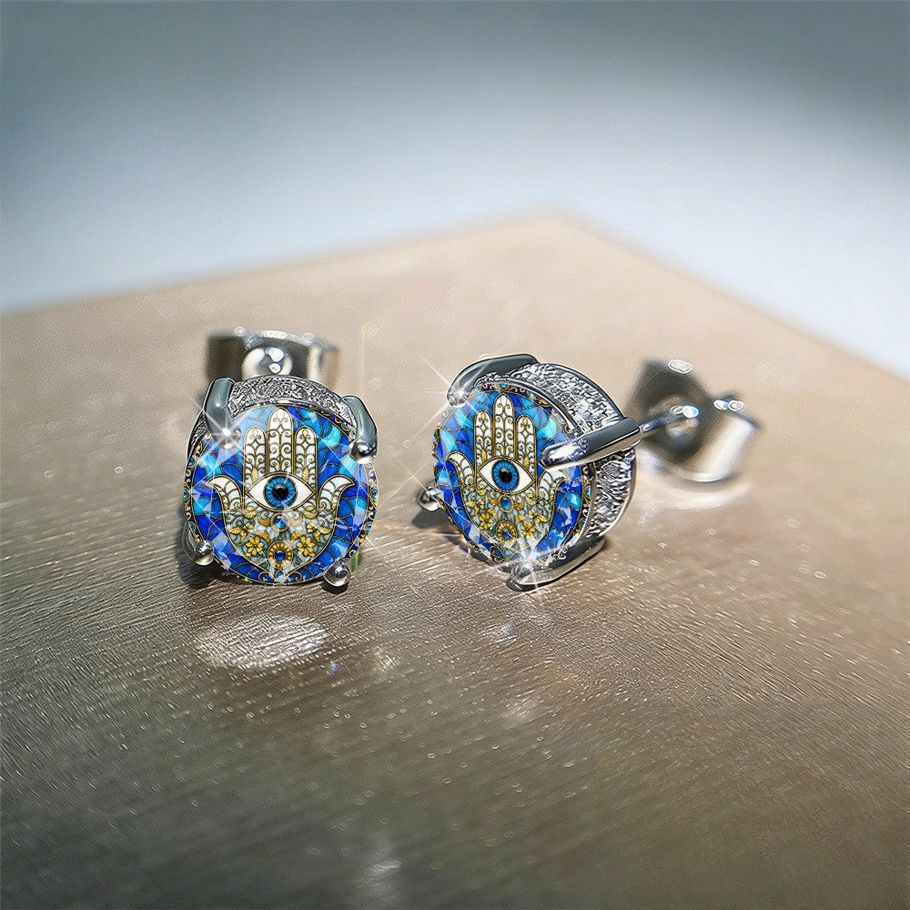 Blue Hamsa Eye Earrings