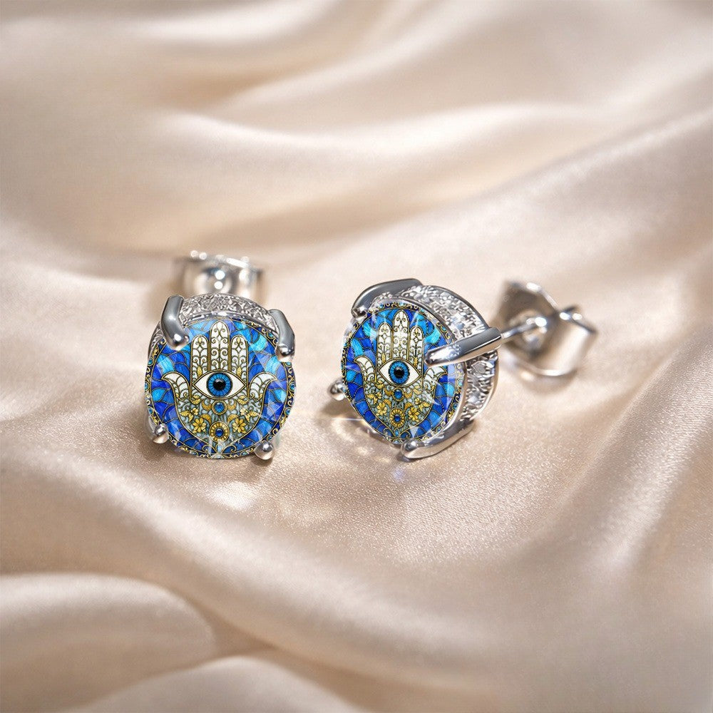 Blue Hamsa Eye Earrings
