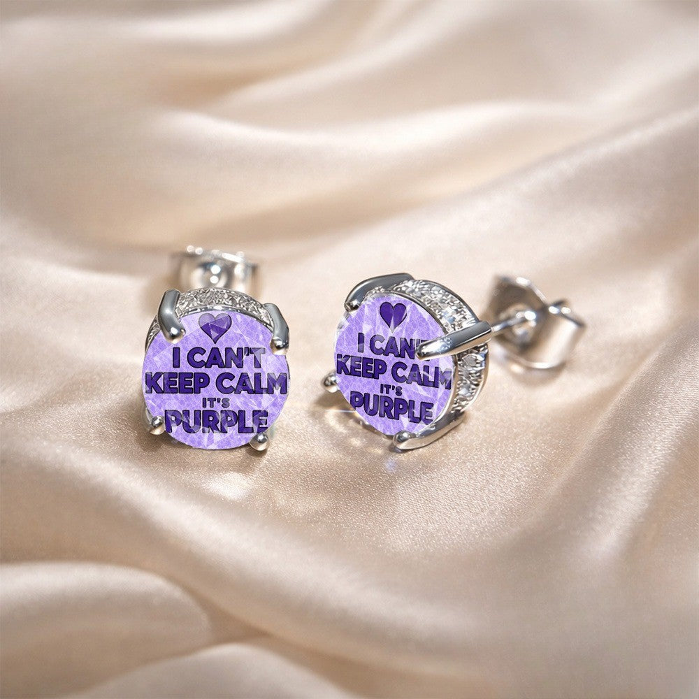 Purple Slogan Stud Earrings