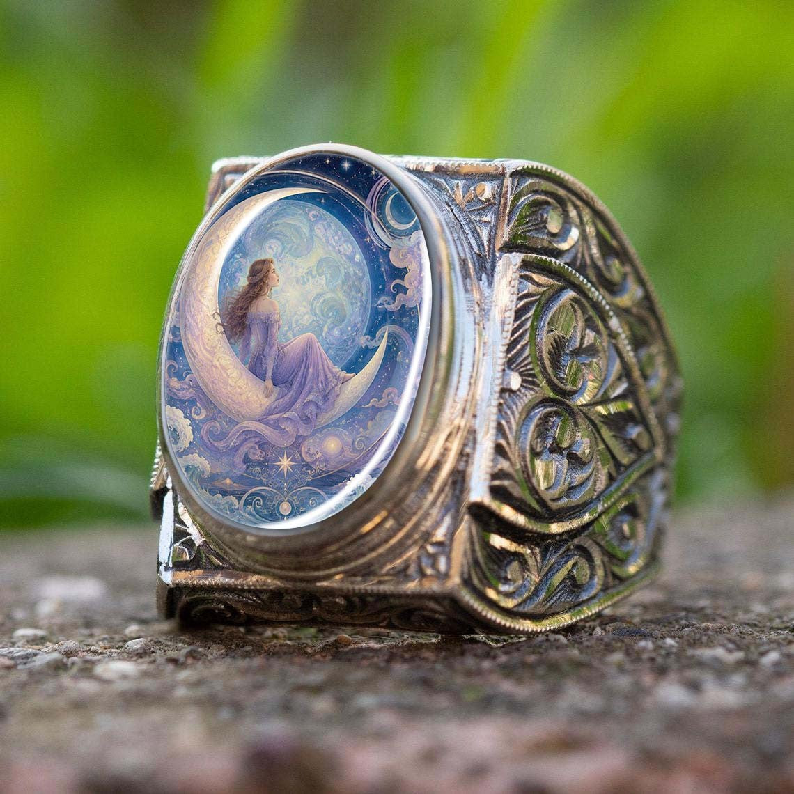 Moon Maiden Cameo Statement Ring