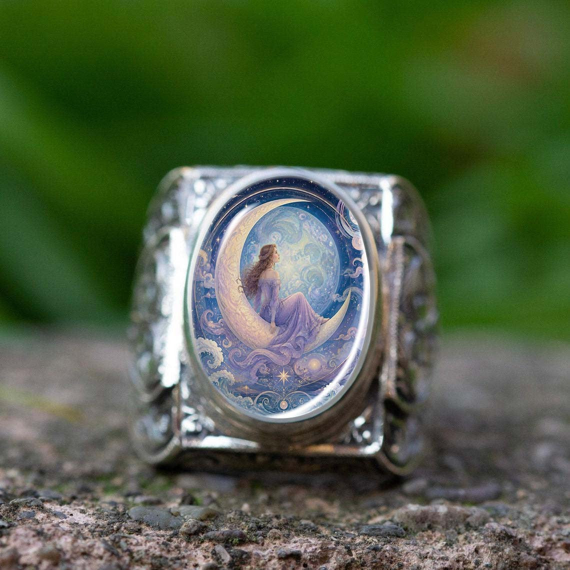 Moon Maiden Cameo Statement Ring