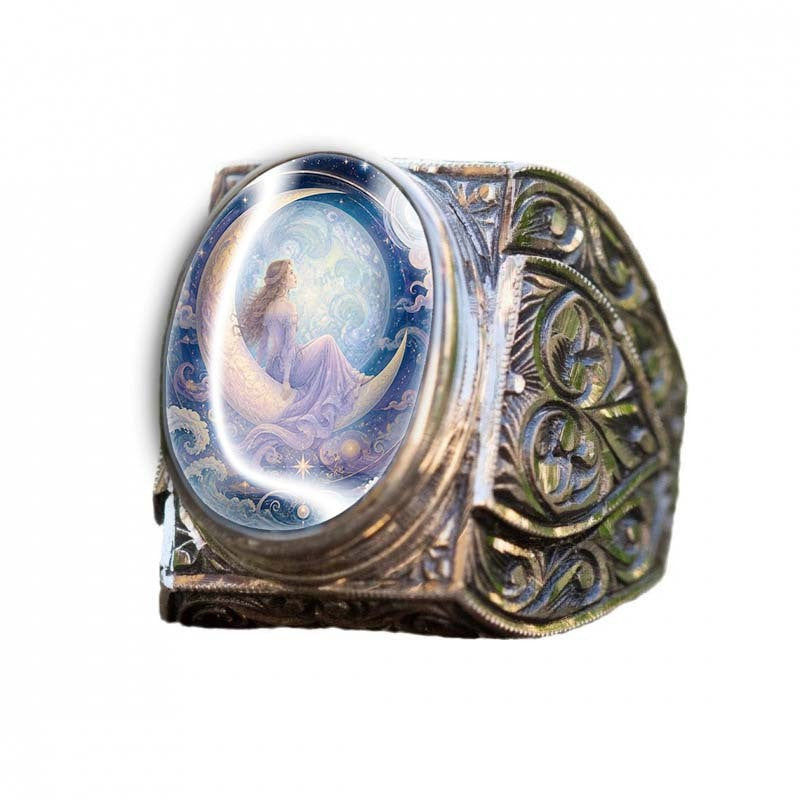 Moon Maiden Cameo Statement Ring