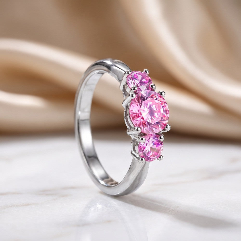 Pink Zirconia Three-Stone Ring