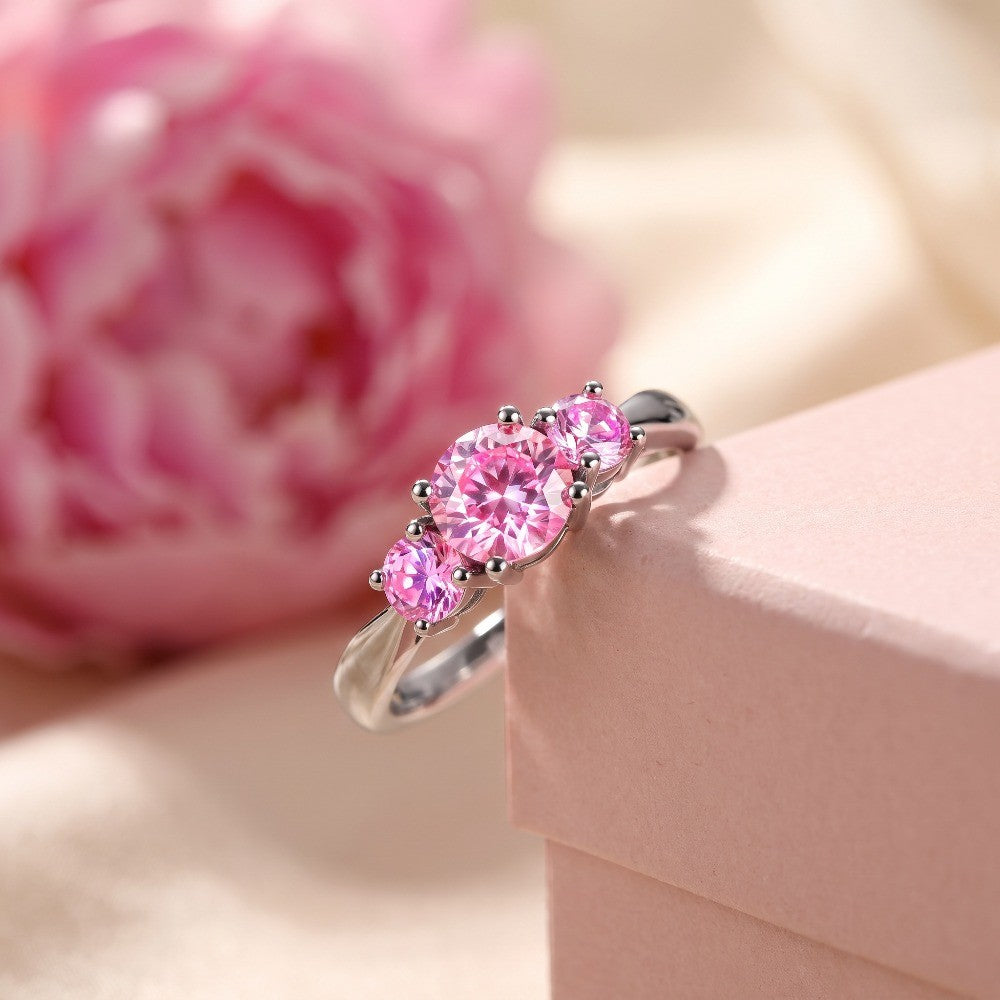 Pink Zirconia Three-Stone Ring