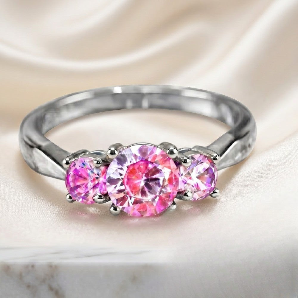 Pink Zirconia Three-Stone Ring
