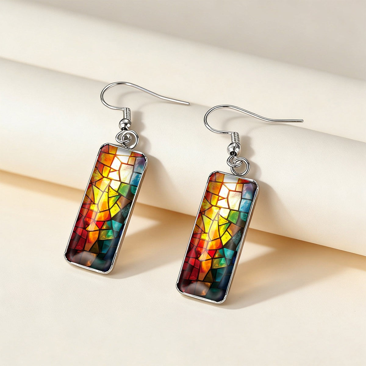 Colorful Mosaic Rectangle Earrings