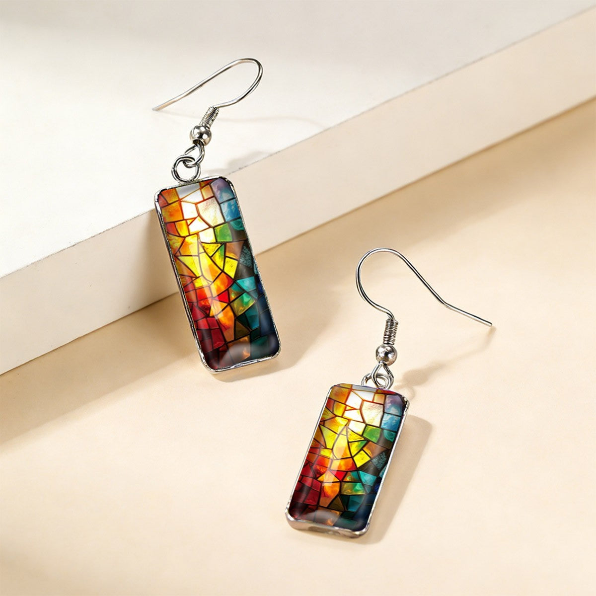 Colorful Mosaic Rectangle Earrings