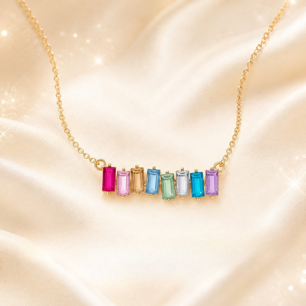 Rainbow Emerald Cut Bar Necklace
