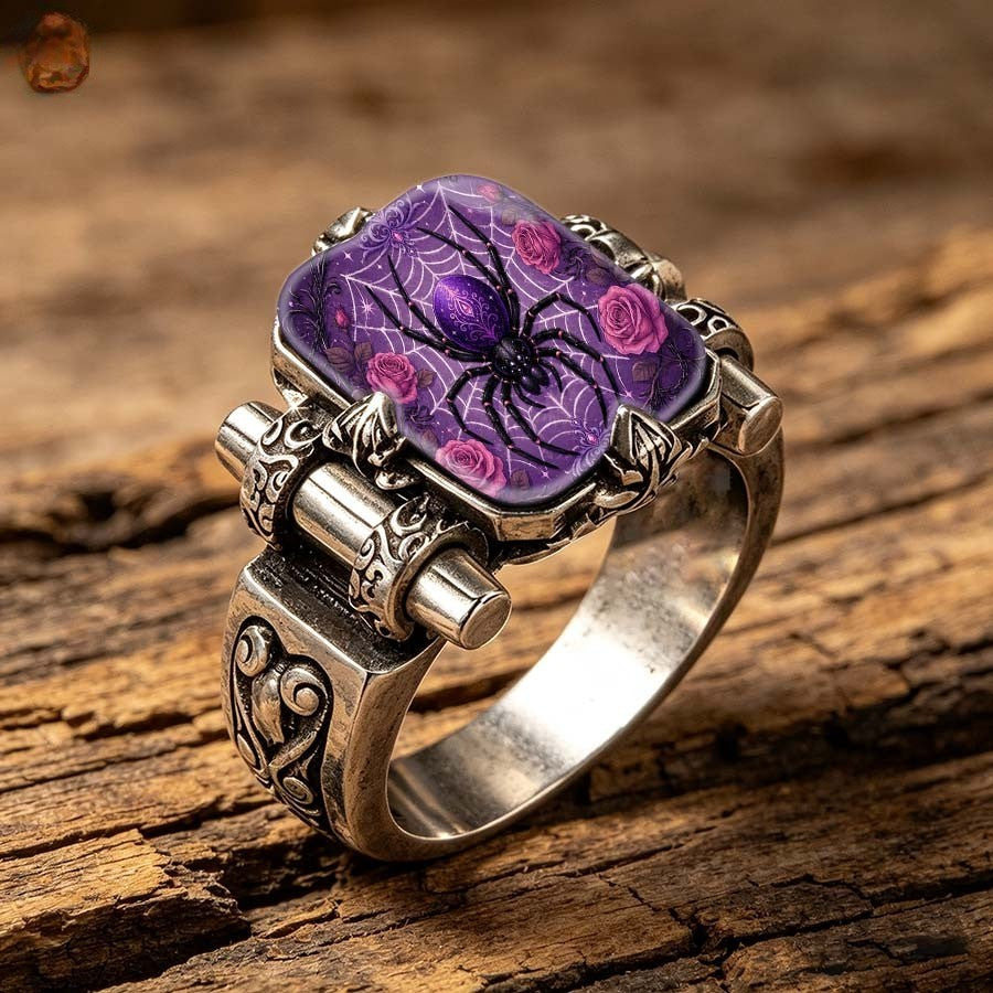 Purple Spider & Rose Square Ring