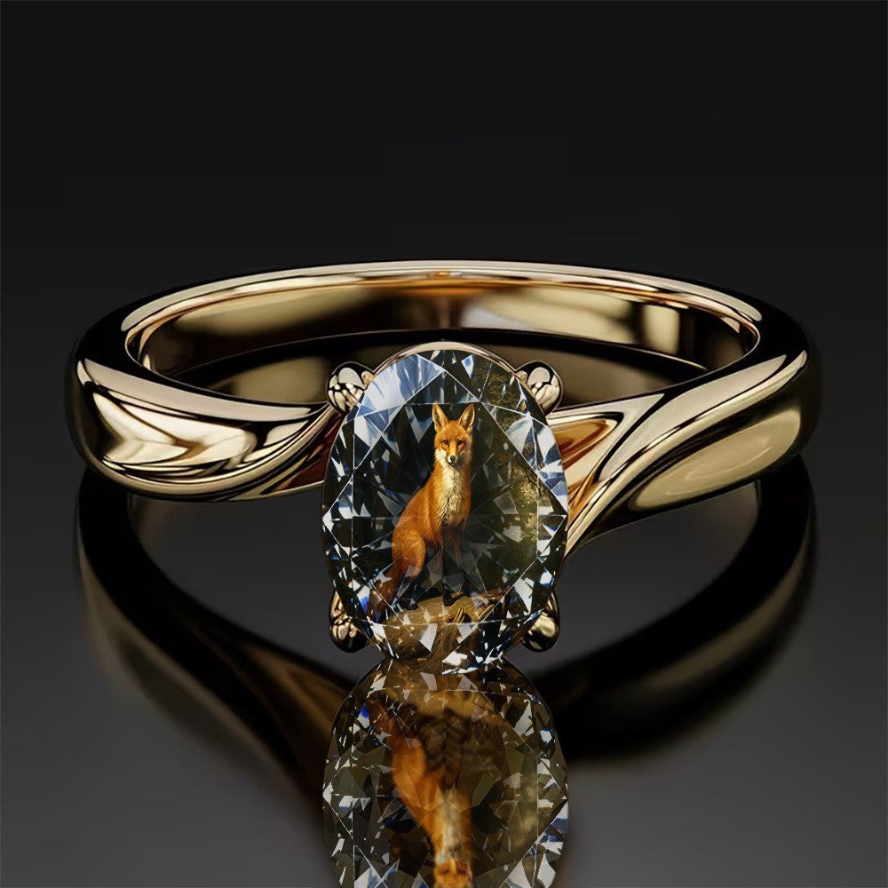 Fox Glass Stone Ring
