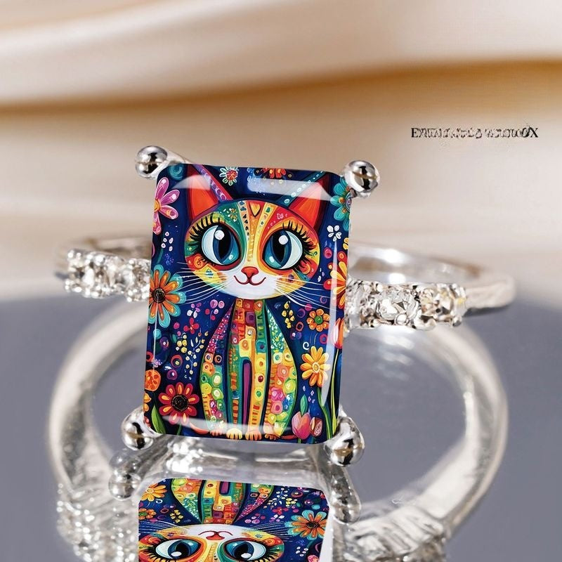 Colorful Cat Art Ring