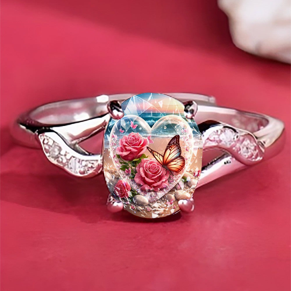 Seaside Rose & Butterfly Heart Ring
