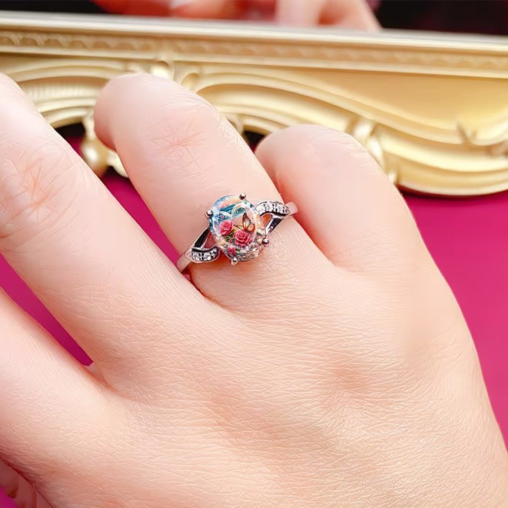 Seaside Rose & Butterfly Heart Ring