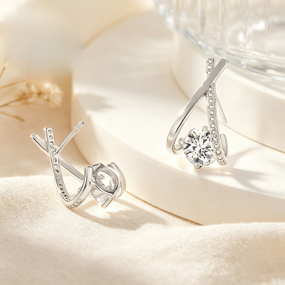 Crystal Cross-Line Earrings