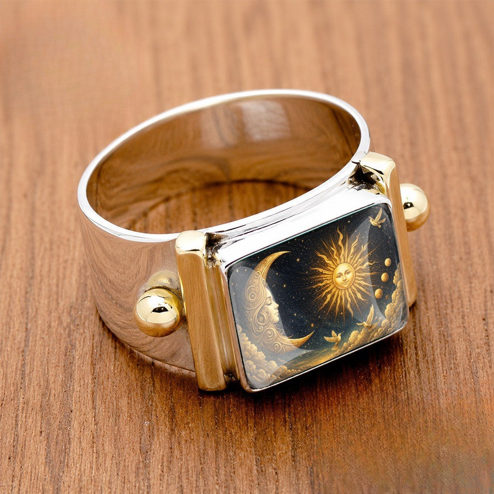Celestial Sun and Moon Square Ring