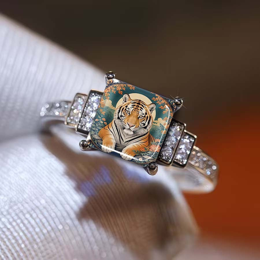 Tiger Art Square Ring