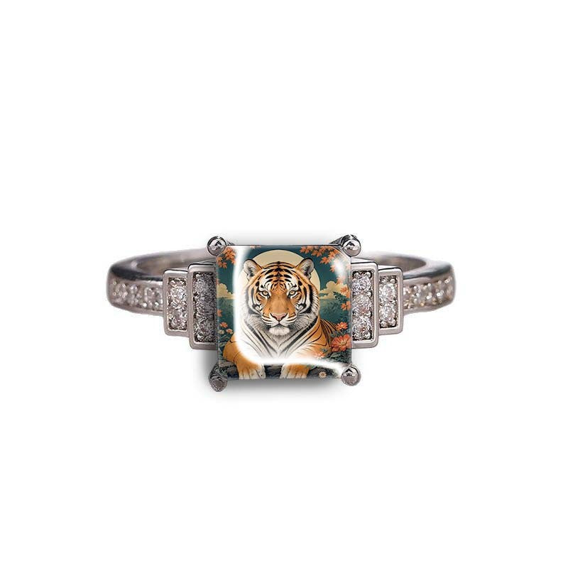 Tiger Art Square Ring