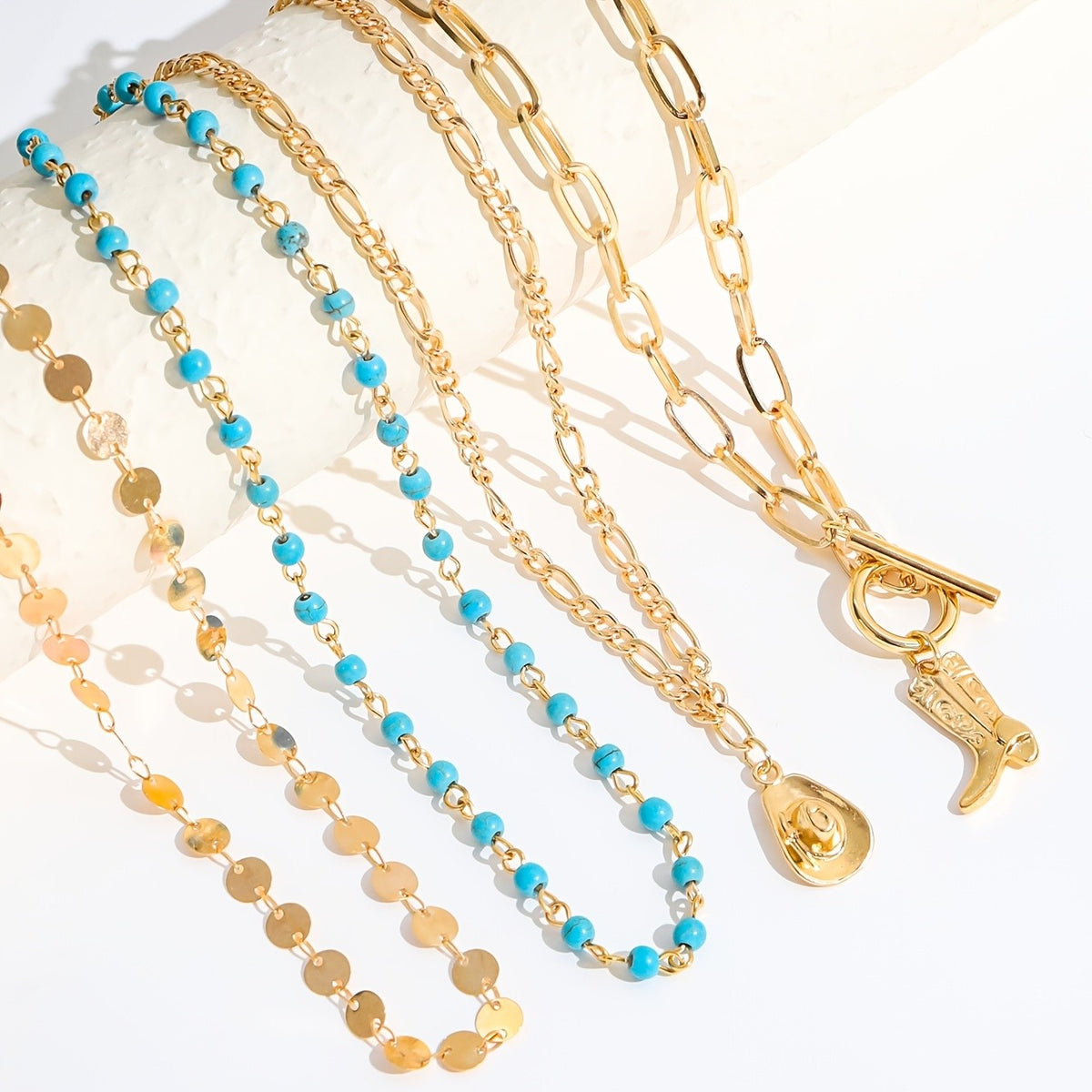 Cowboy Boot & Coin Layered Necklace Set