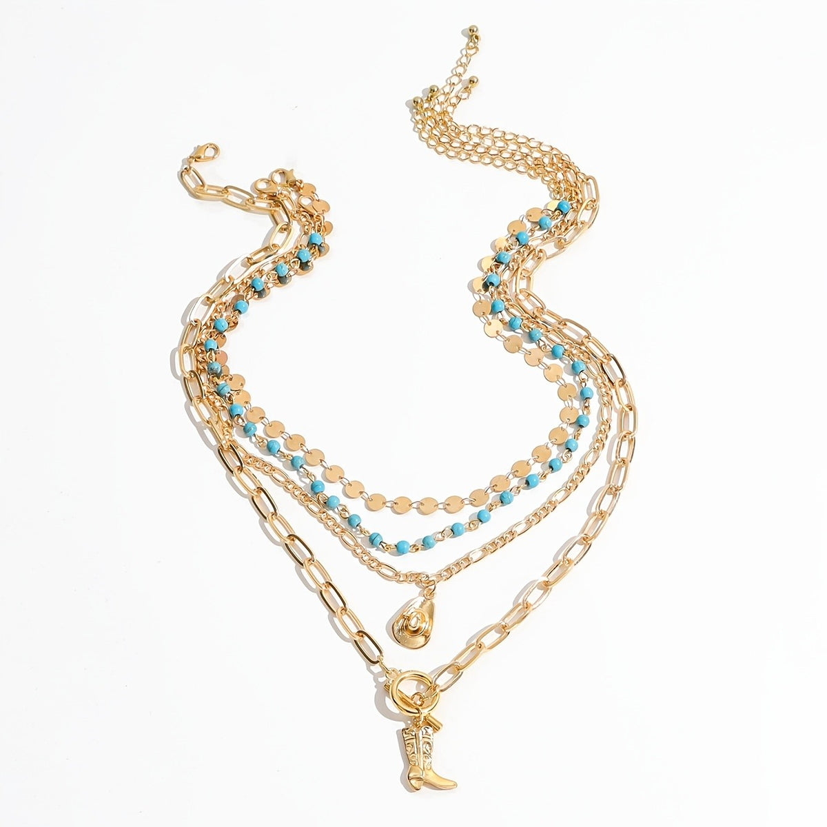 Cowboy Boot & Coin Layered Necklace Set