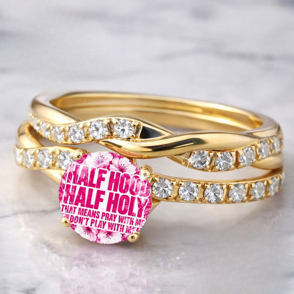 Pink Floral Slogan Ring