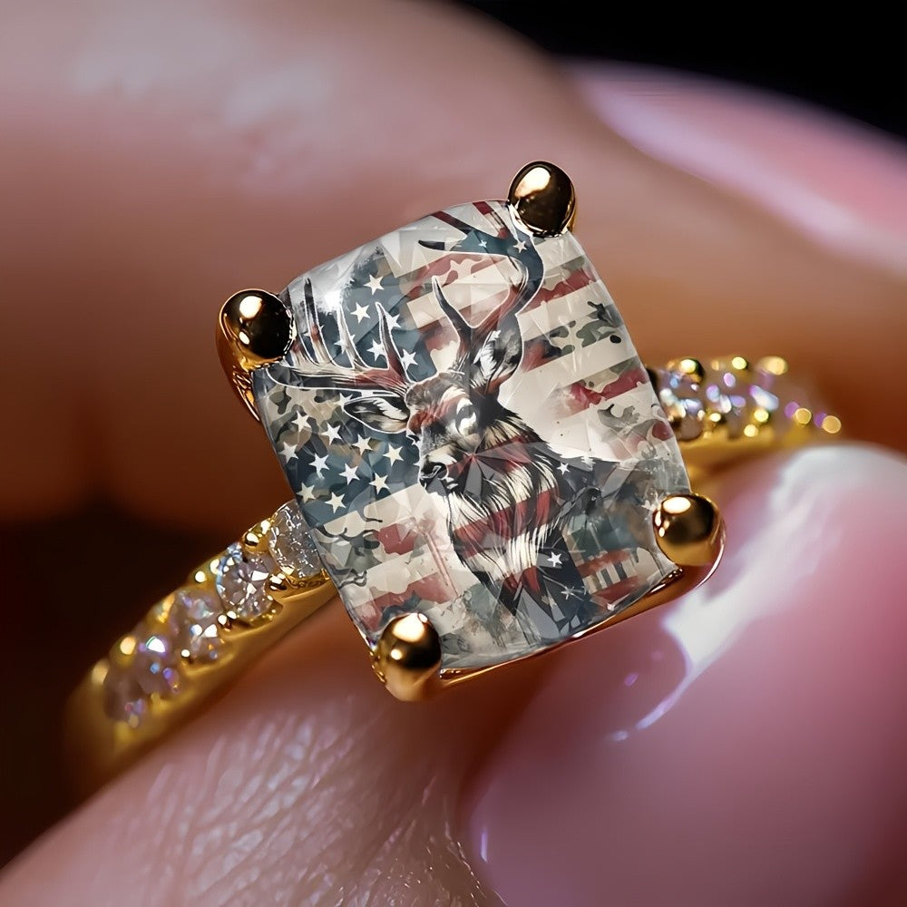 Patriotic Stag Square Ring