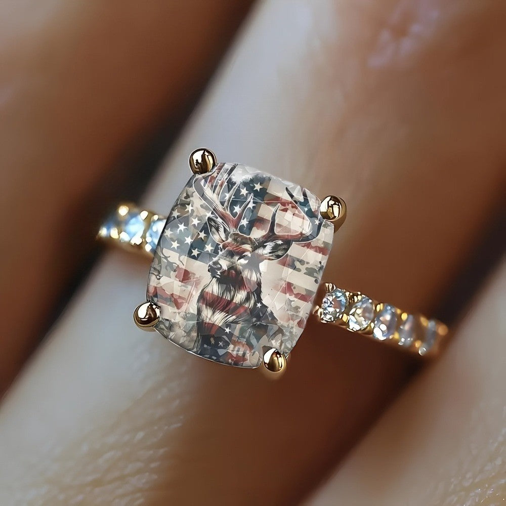Patriotic Stag Square Ring