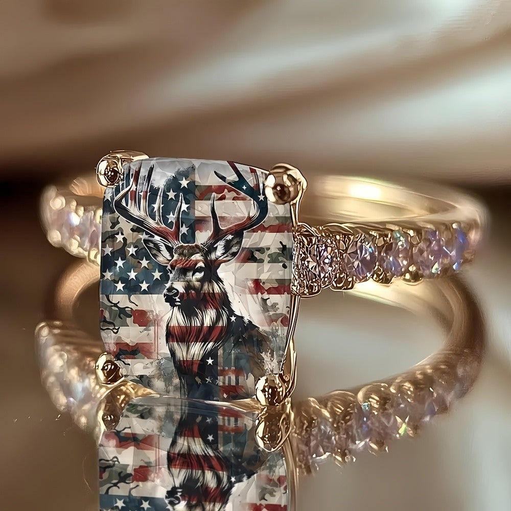 Patriotic Stag Square Ring