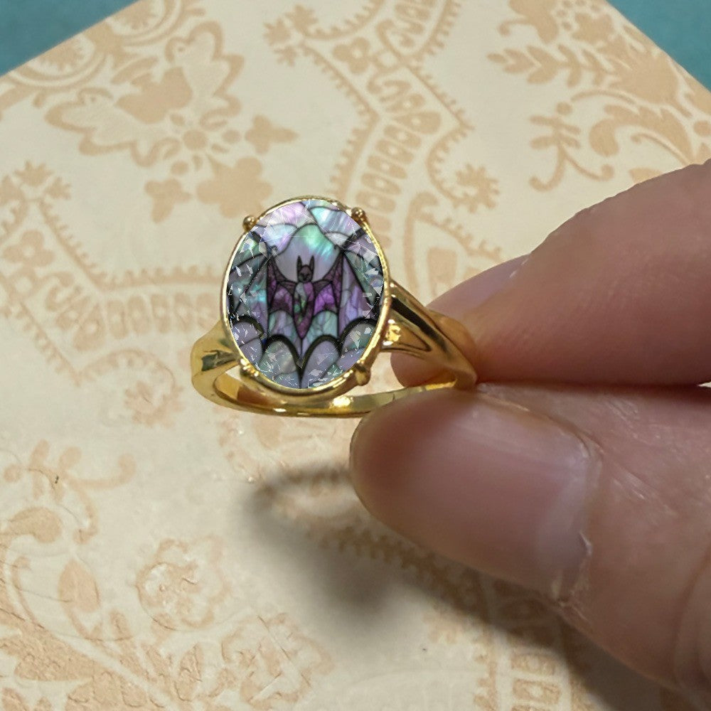 Purple Bat Oval Ring